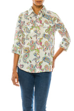 Load image into Gallery viewer, Paisley Print Button-Down Shirt with Shoulder Epaulettes
