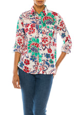 Load image into Gallery viewer, Floral Print Button-Down Shirt With Shoulder Epaulettes
