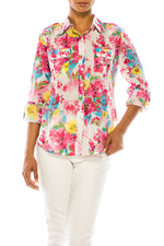 Load image into Gallery viewer, Floral Print Button-Down Shirt With Shoulder Epaulettes
