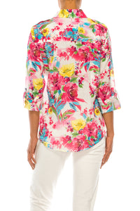 Floral Print Button-Down Shirt With Shoulder Epaulettes