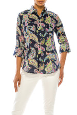 Load image into Gallery viewer, Paisley Print Button-Down Shirt with Shoulder Epaulettes
