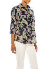 Load image into Gallery viewer, Paisley Print Button-Down Shirt with Shoulder Epaulettes
