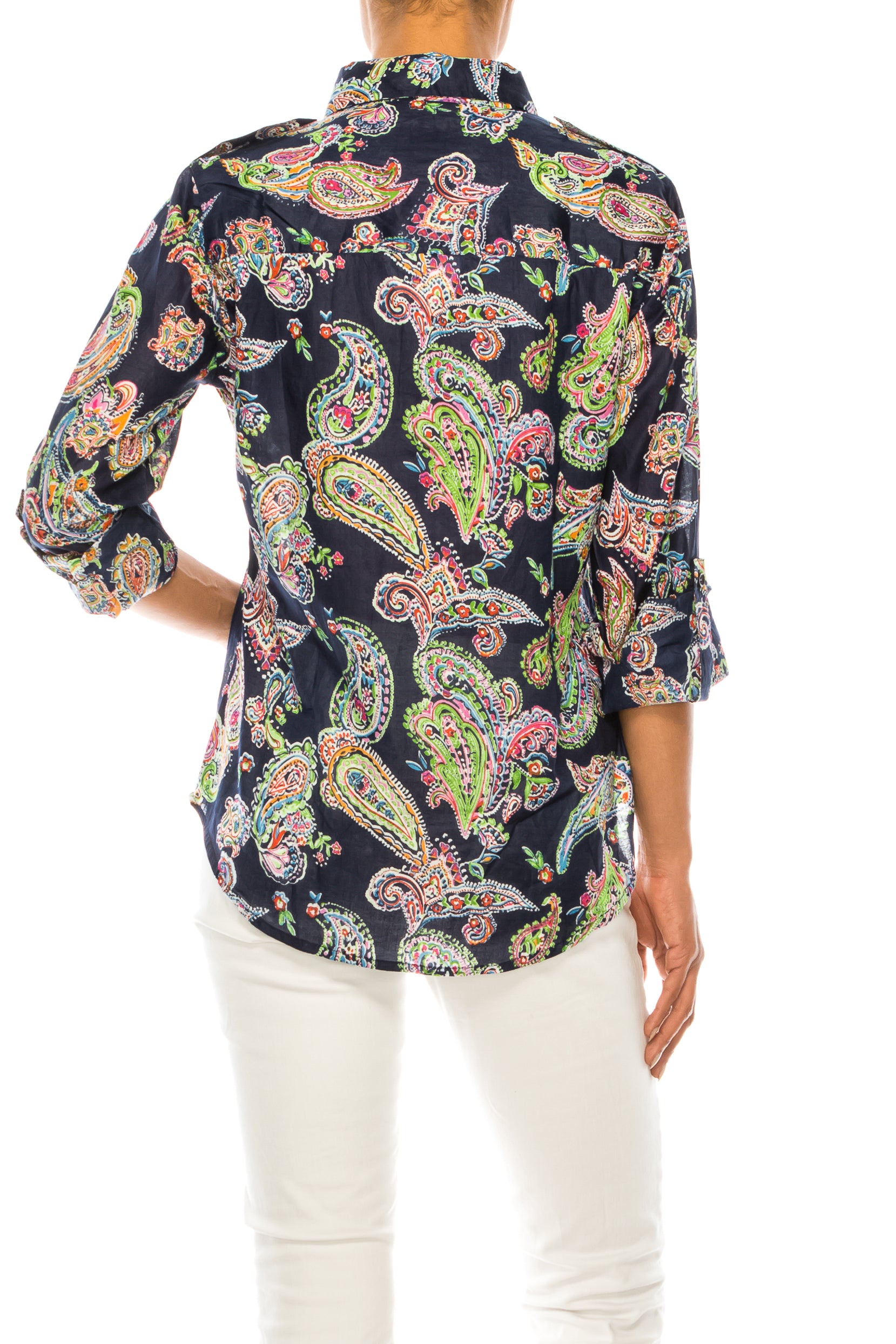 Paisley Print Button-Down Shirt with Shoulder Epaulettes