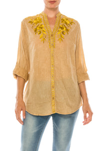 Vintage Button-Down Tunic with Embroidery