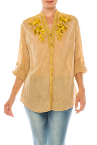 Vintage Button-Down Tunic with Embroidery