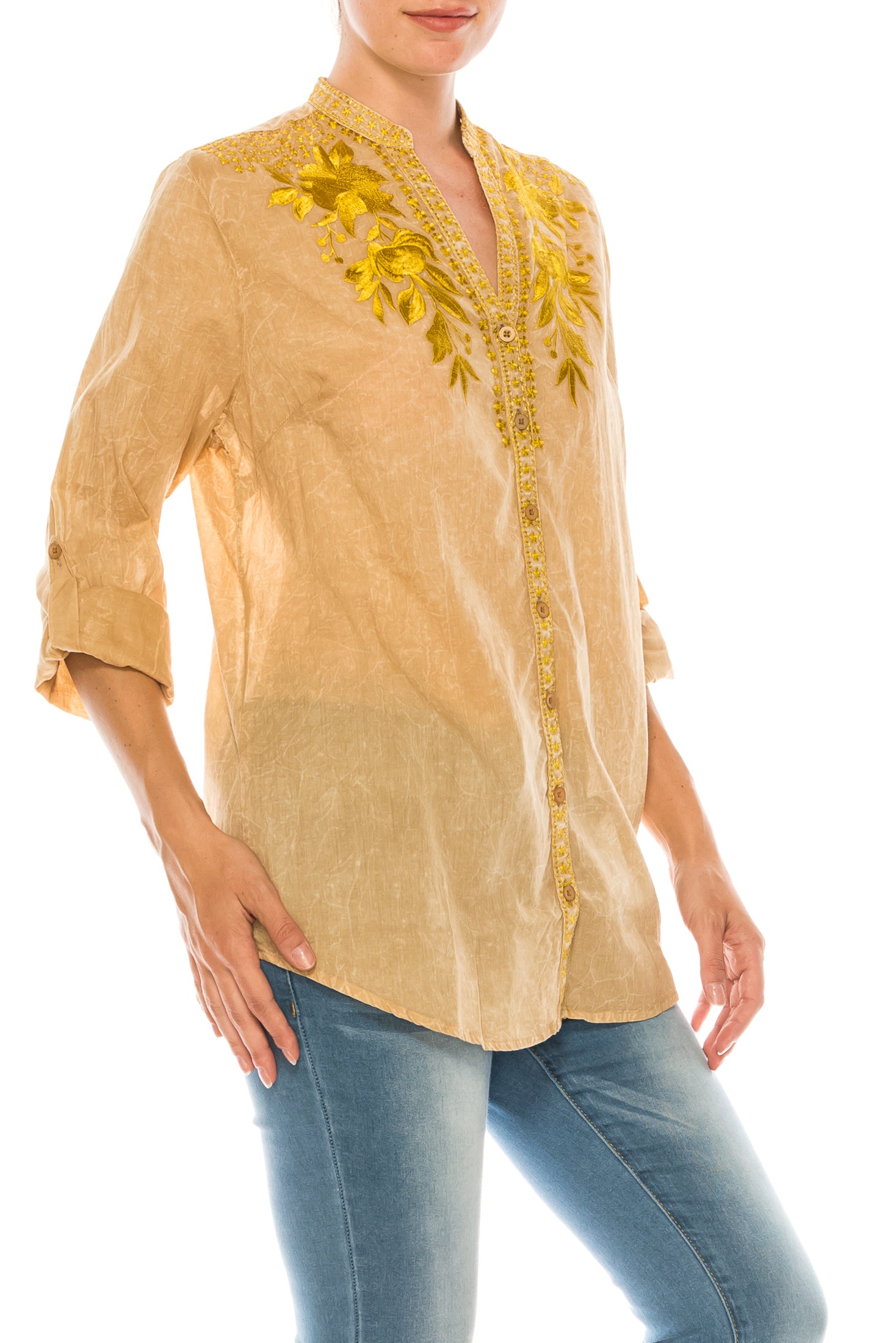 Vintage Button-Down Tunic with Embroidery