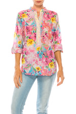 Load image into Gallery viewer, Pink Floral Printed Tunic with Embroidery
