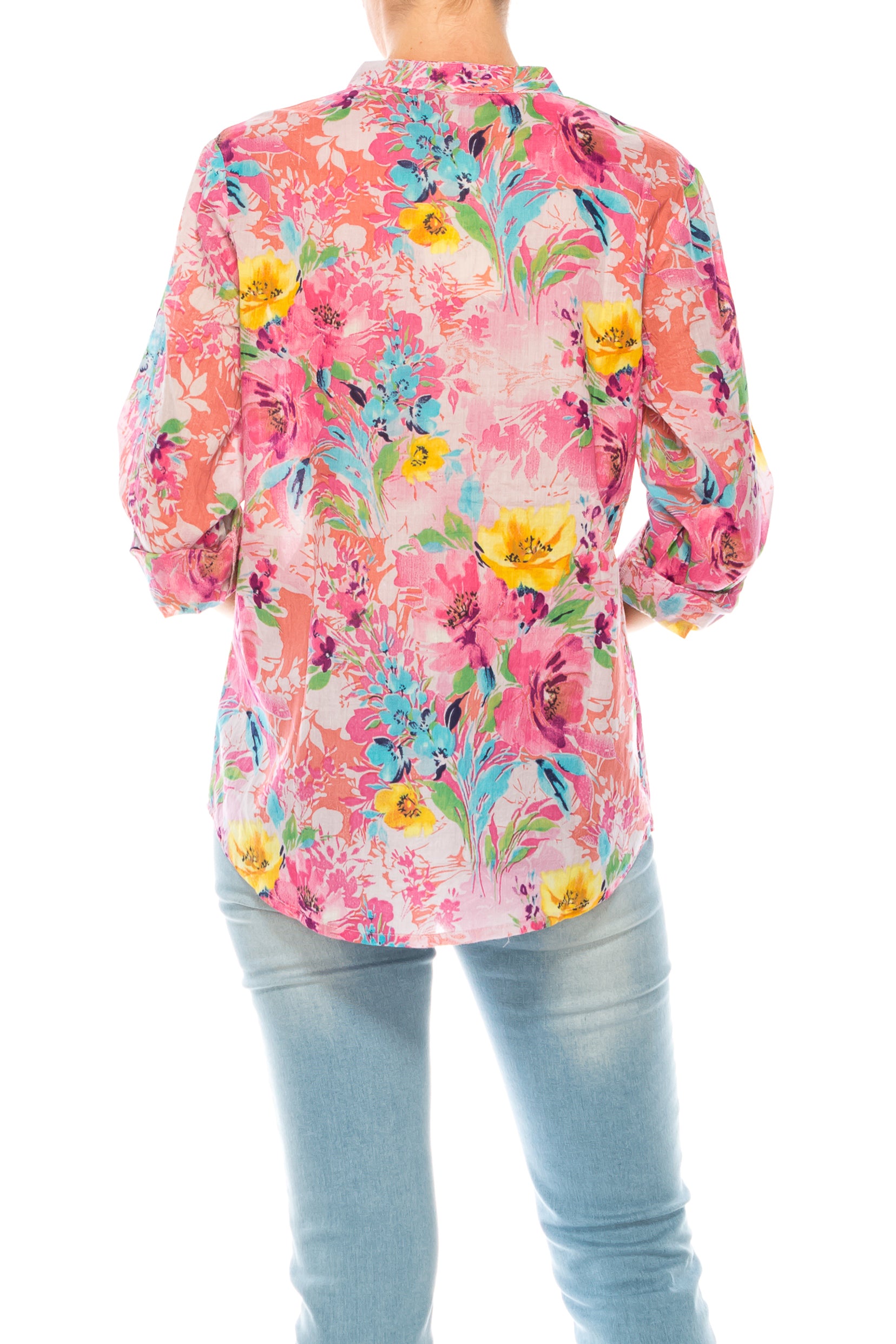 Pink Floral Printed Tunic with Embroidery