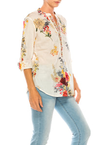 Ivory Floral Printed Tunic with Embroidery