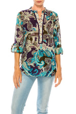 Load image into Gallery viewer, Navy Paisley Printed Tunic with Embroidery
