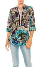 Load image into Gallery viewer, Navy Paisley Printed Tunic with Embroidery
