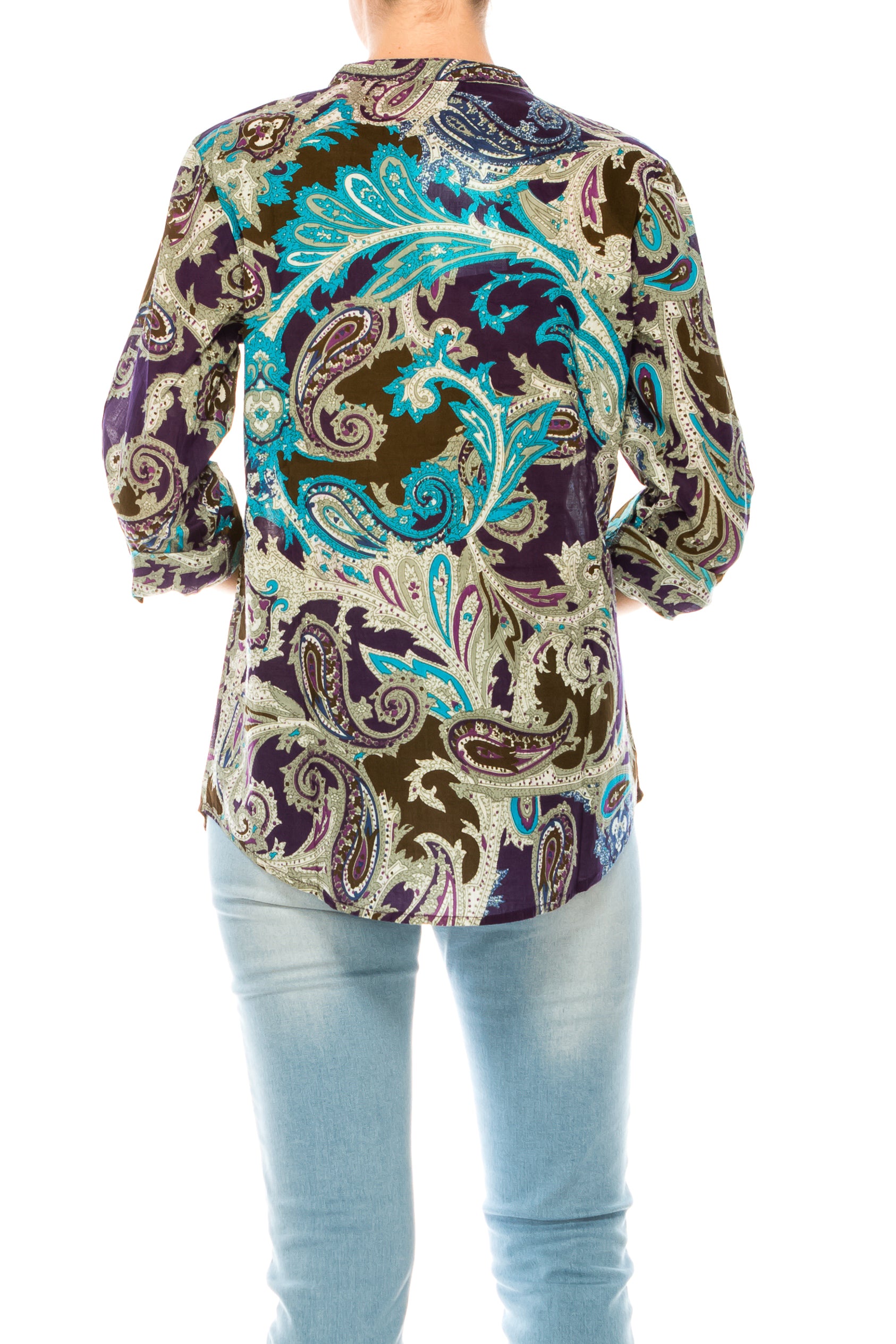 Navy Paisley Printed Tunic with Embroidery