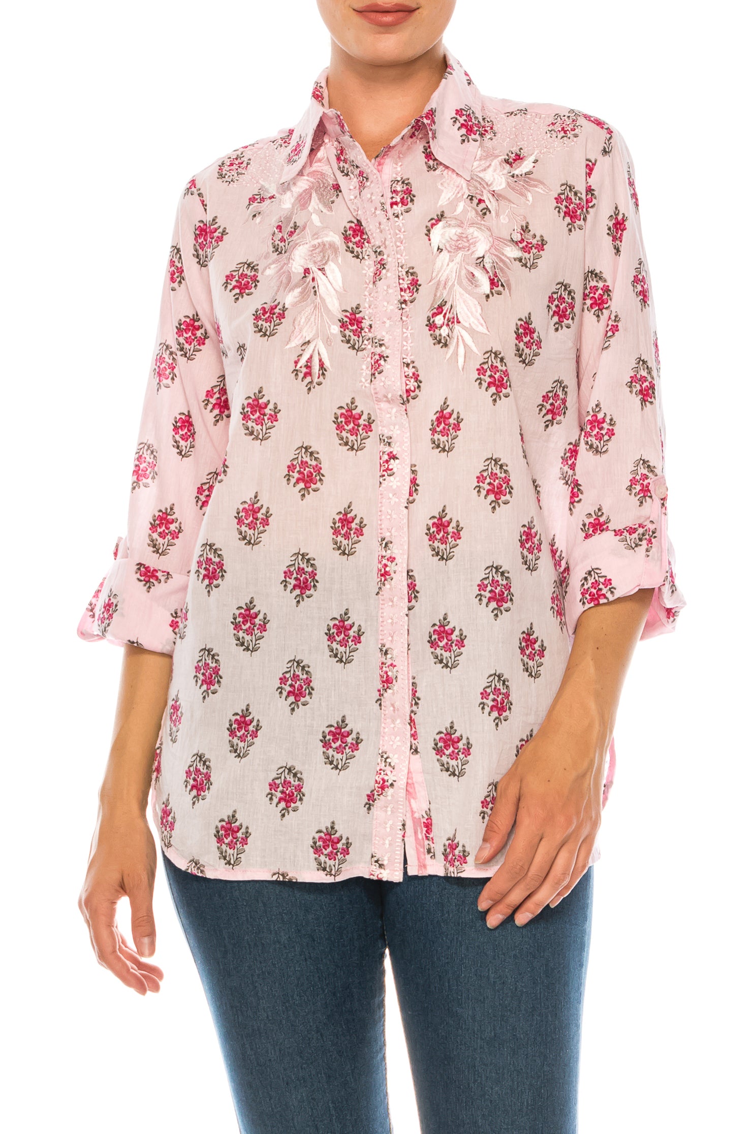 Floral Printed Shirt with Embroidery