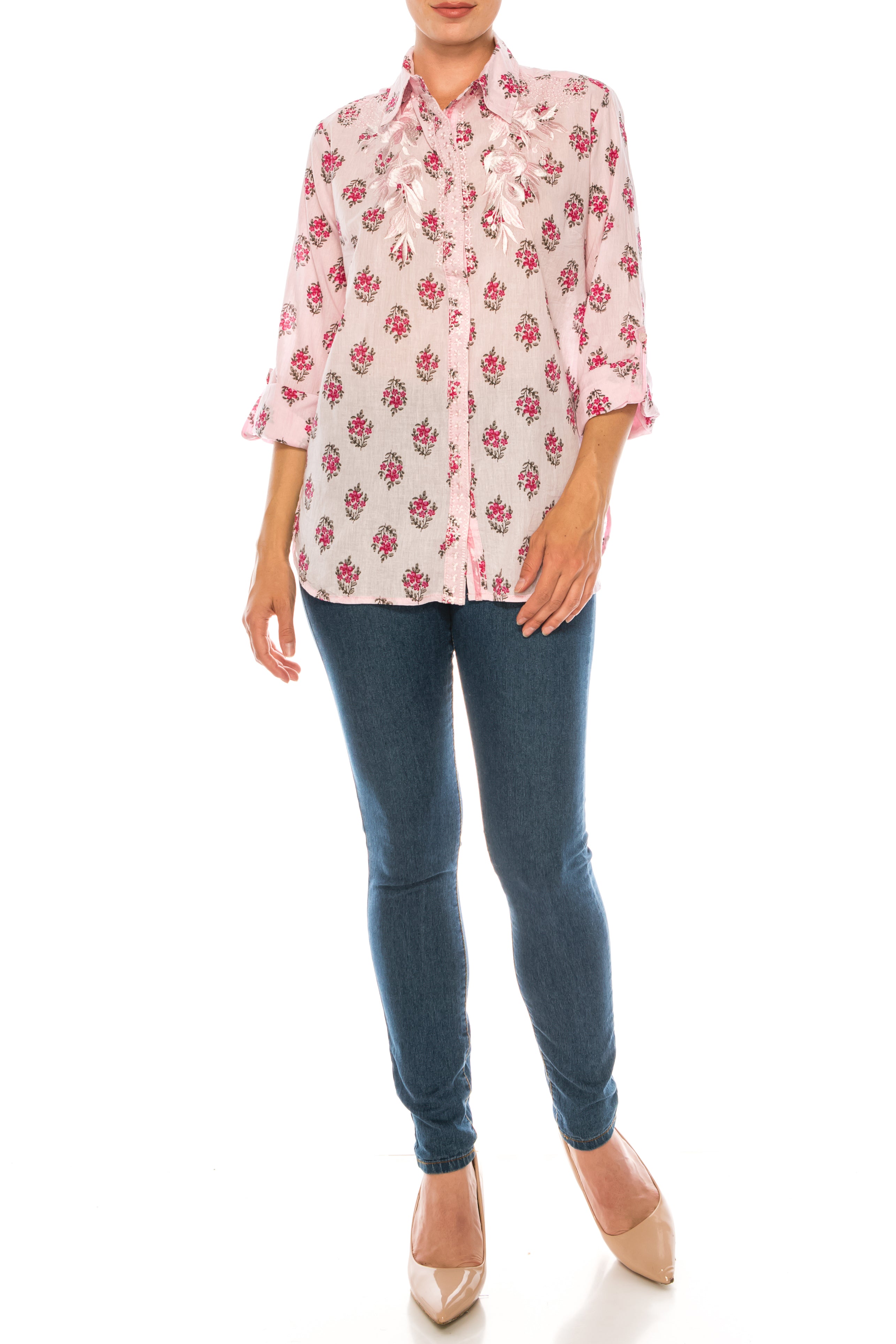 Floral Printed Shirt with Embroidery