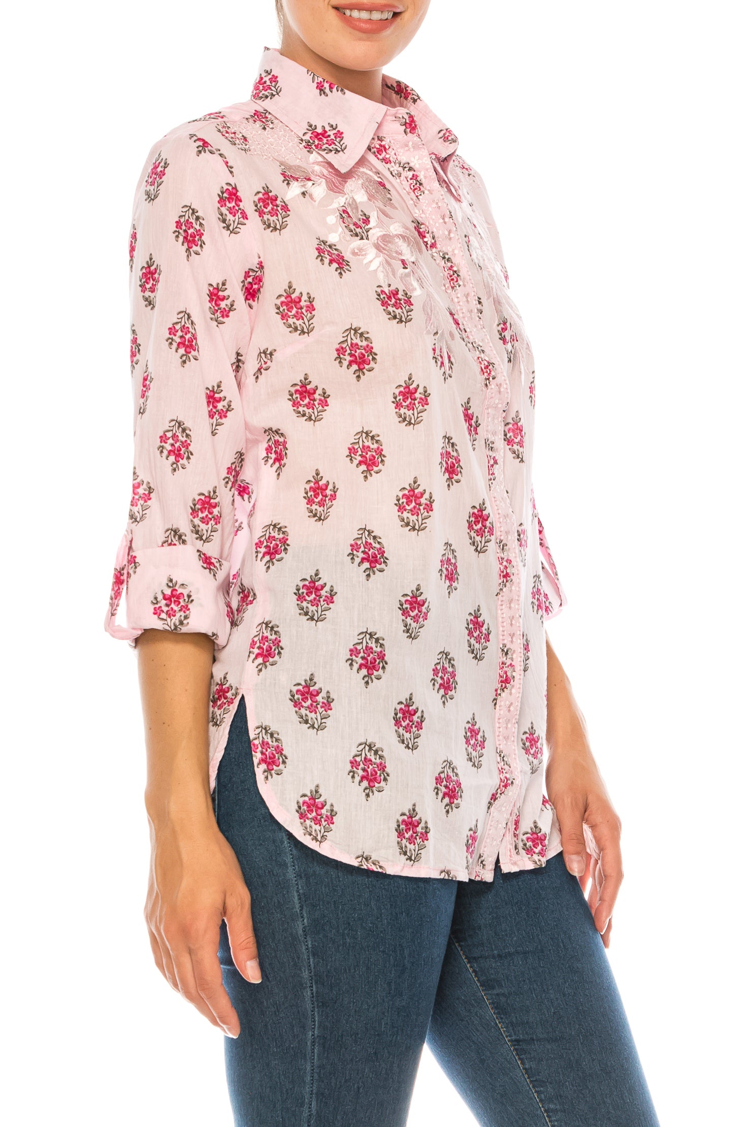 Floral Printed Shirt with Embroidery