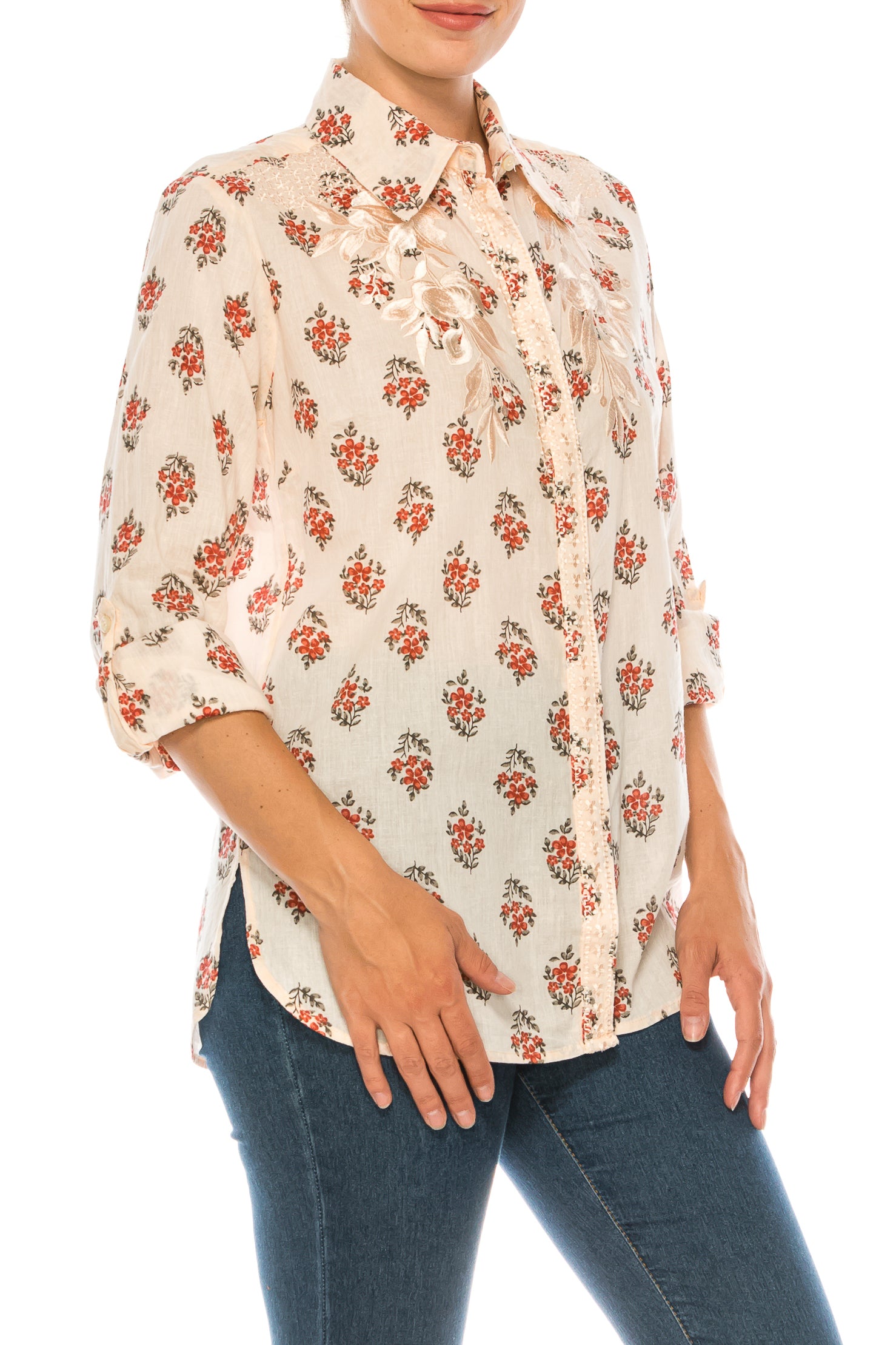 Floral Printed Shirt with Embroidery