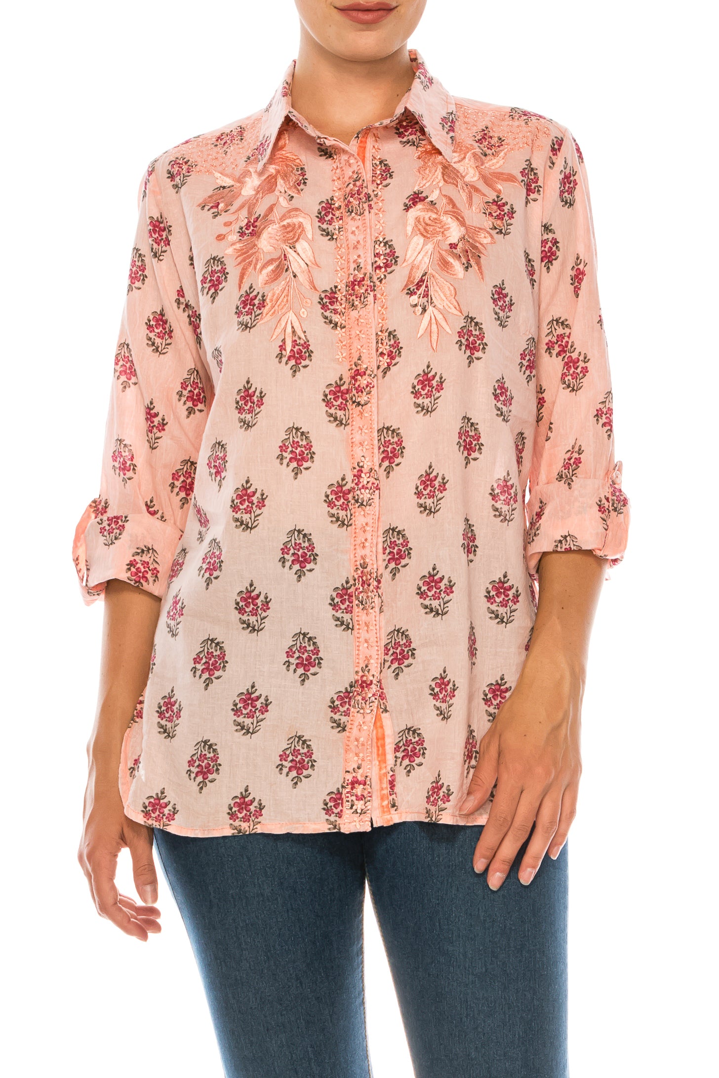 Floral Printed Shirt with Embroidery