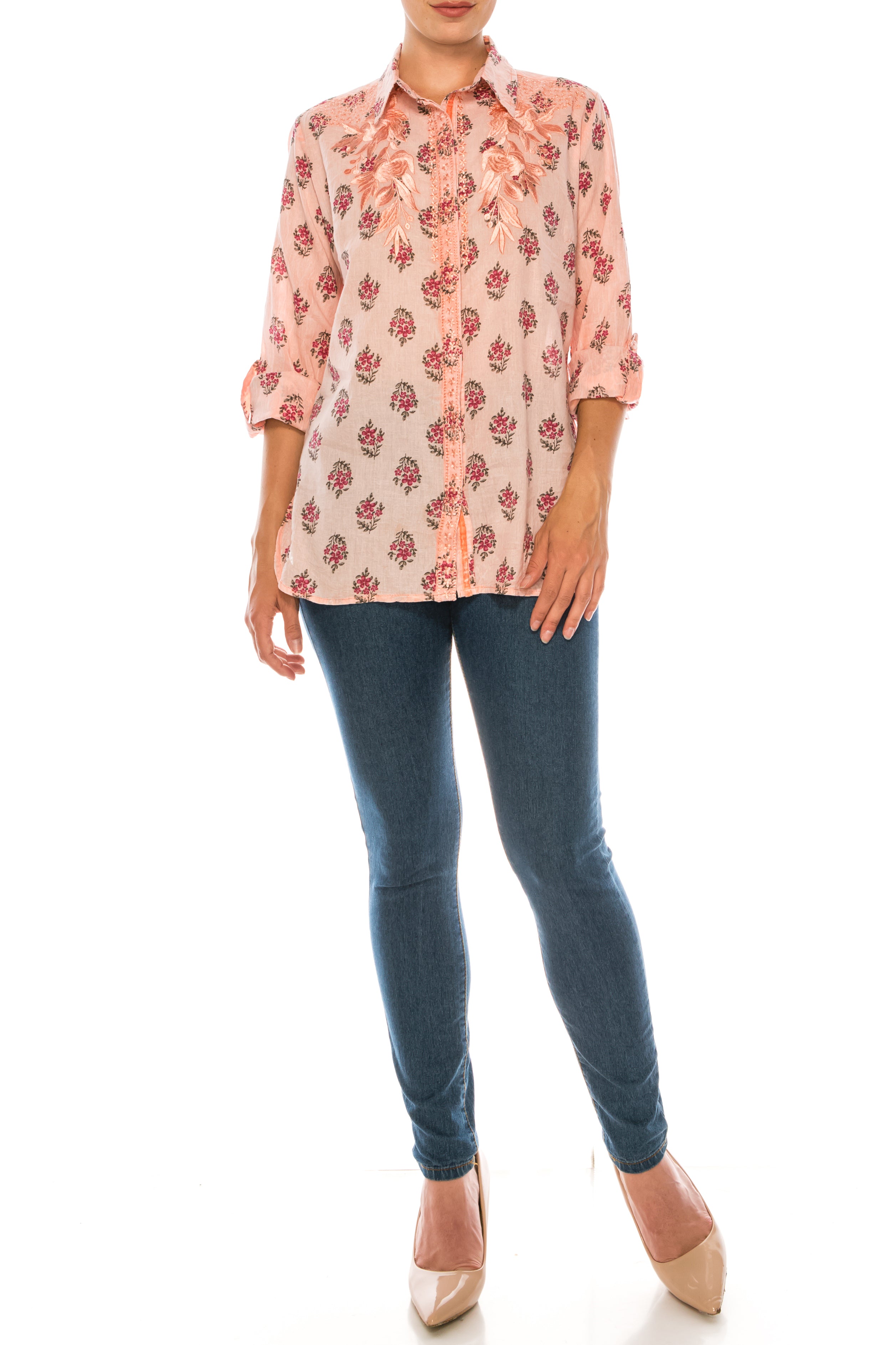 Floral Printed Shirt with Embroidery