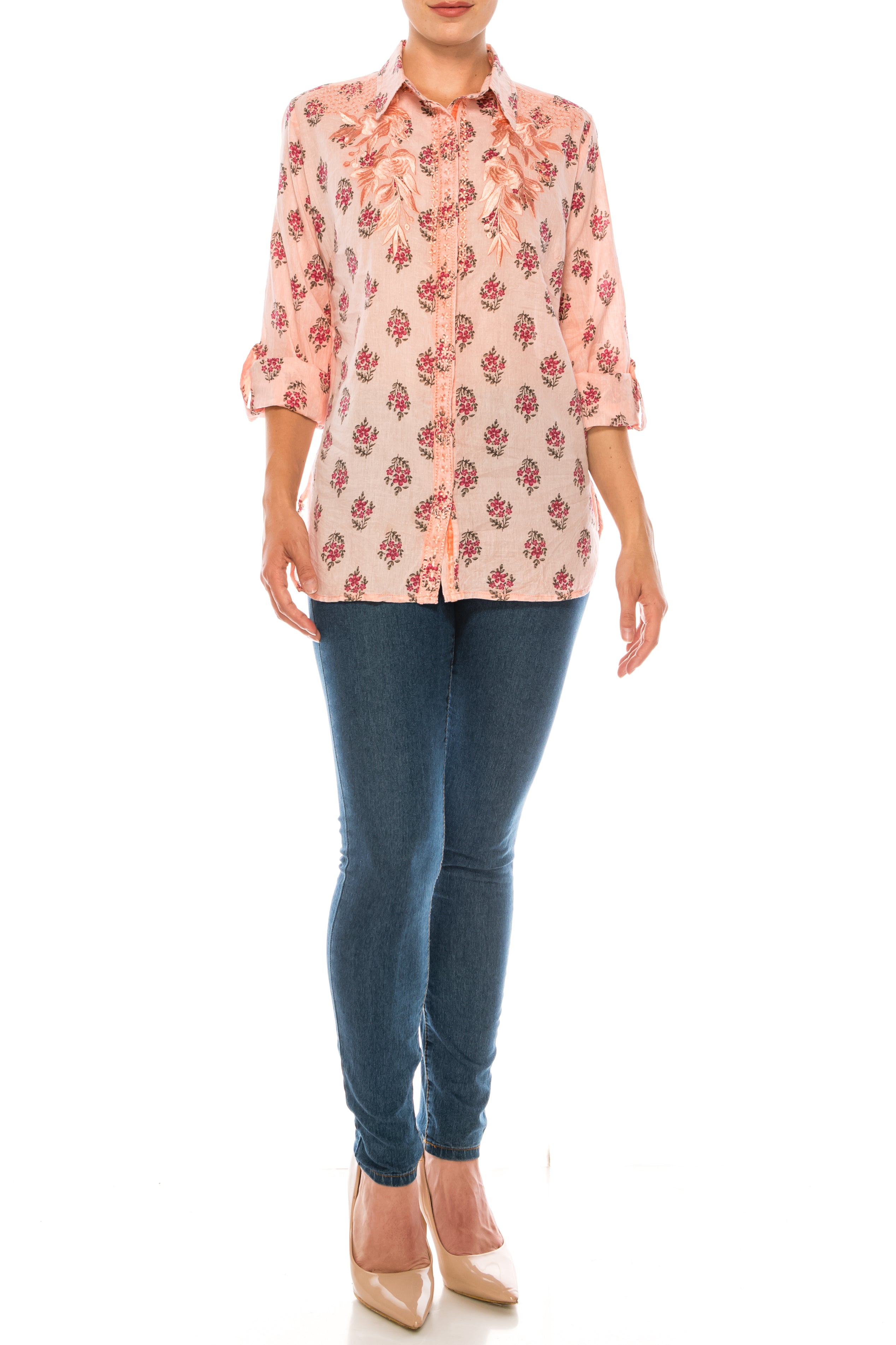 Floral Printed Shirt with Embroidery