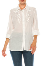 Load image into Gallery viewer, White Button-Down Shirt with Embroidery
