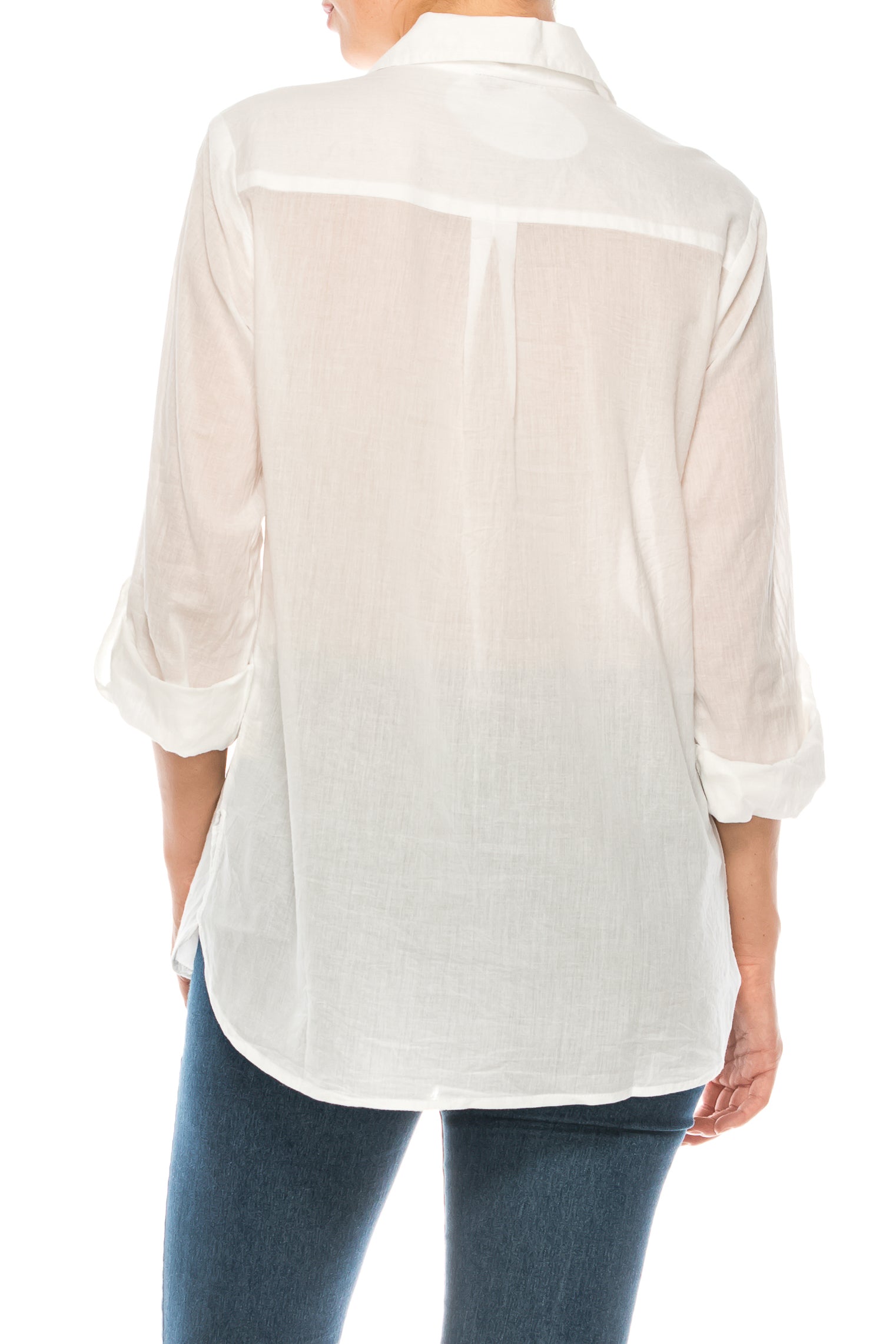 White Button-Down Shirt with Embroidery