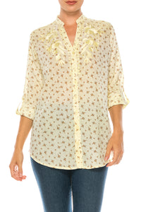 Floral Printed Button-Down Tunic with Embroidery