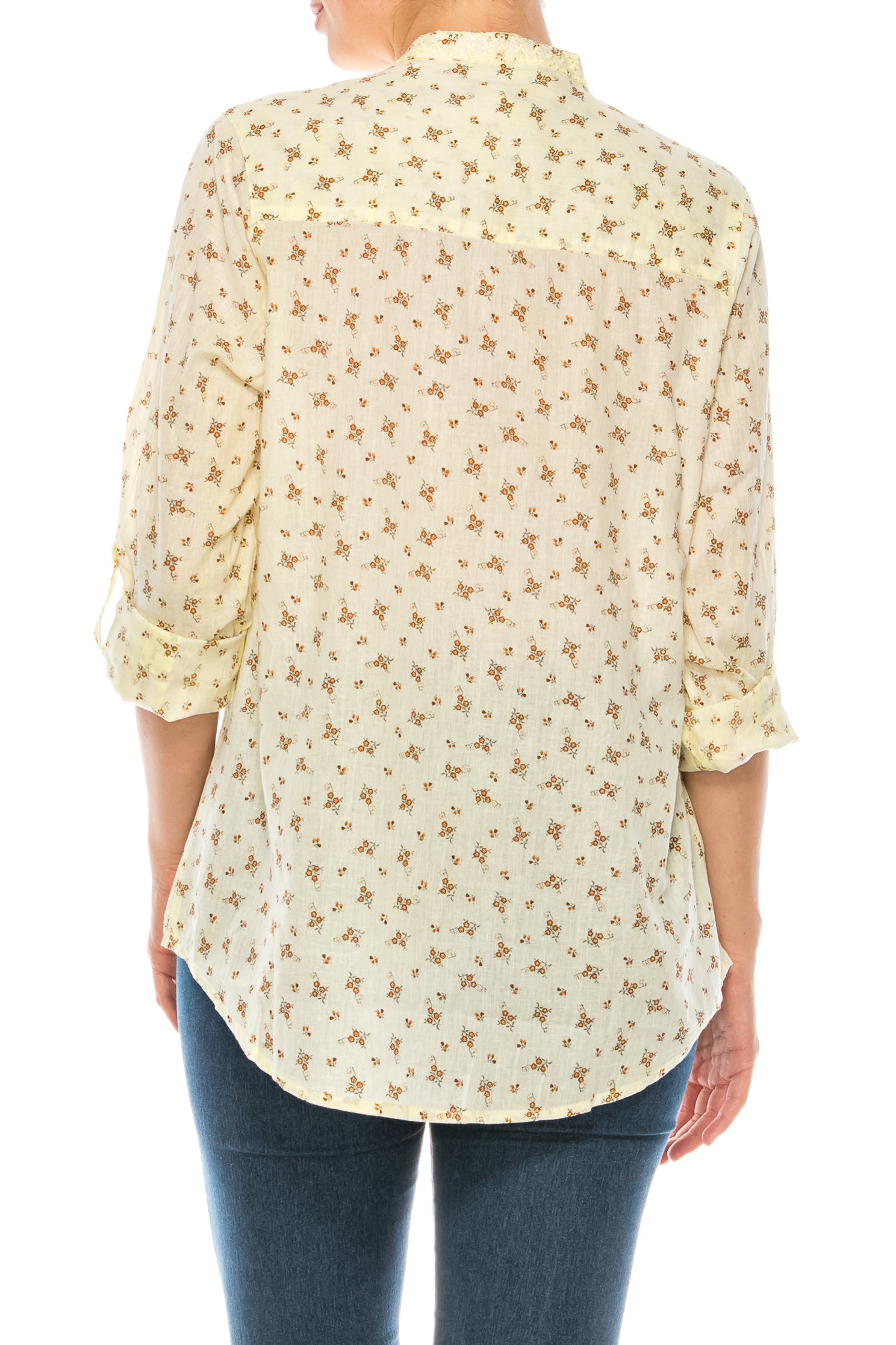 Floral Printed Button-Down Tunic with Embroidery