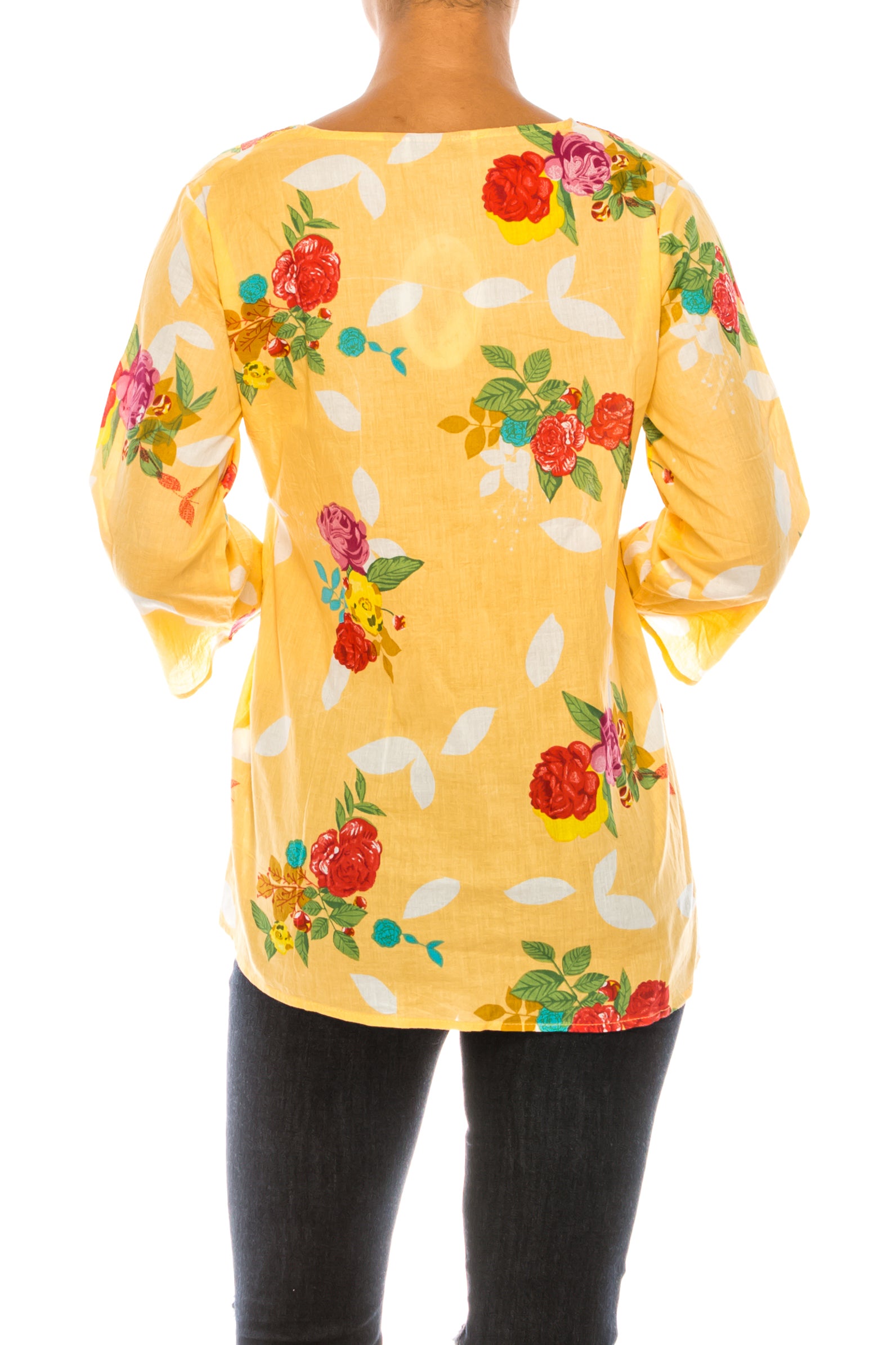 Yellow Boho Floral Tunic with Embroidery