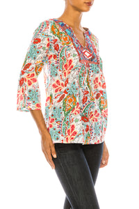 Ivory Paisley Floral Tunic with Embroidery