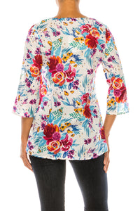 Cream Floral Boho Floral Tunic with Embroidery