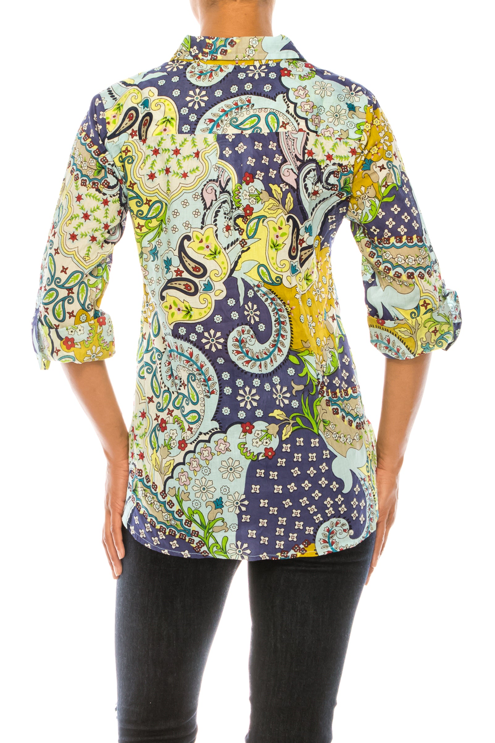 Patchwork Floral Paisley Print Button-Down Shirt