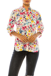 Ivory Floral Printed Button-Down Shirt