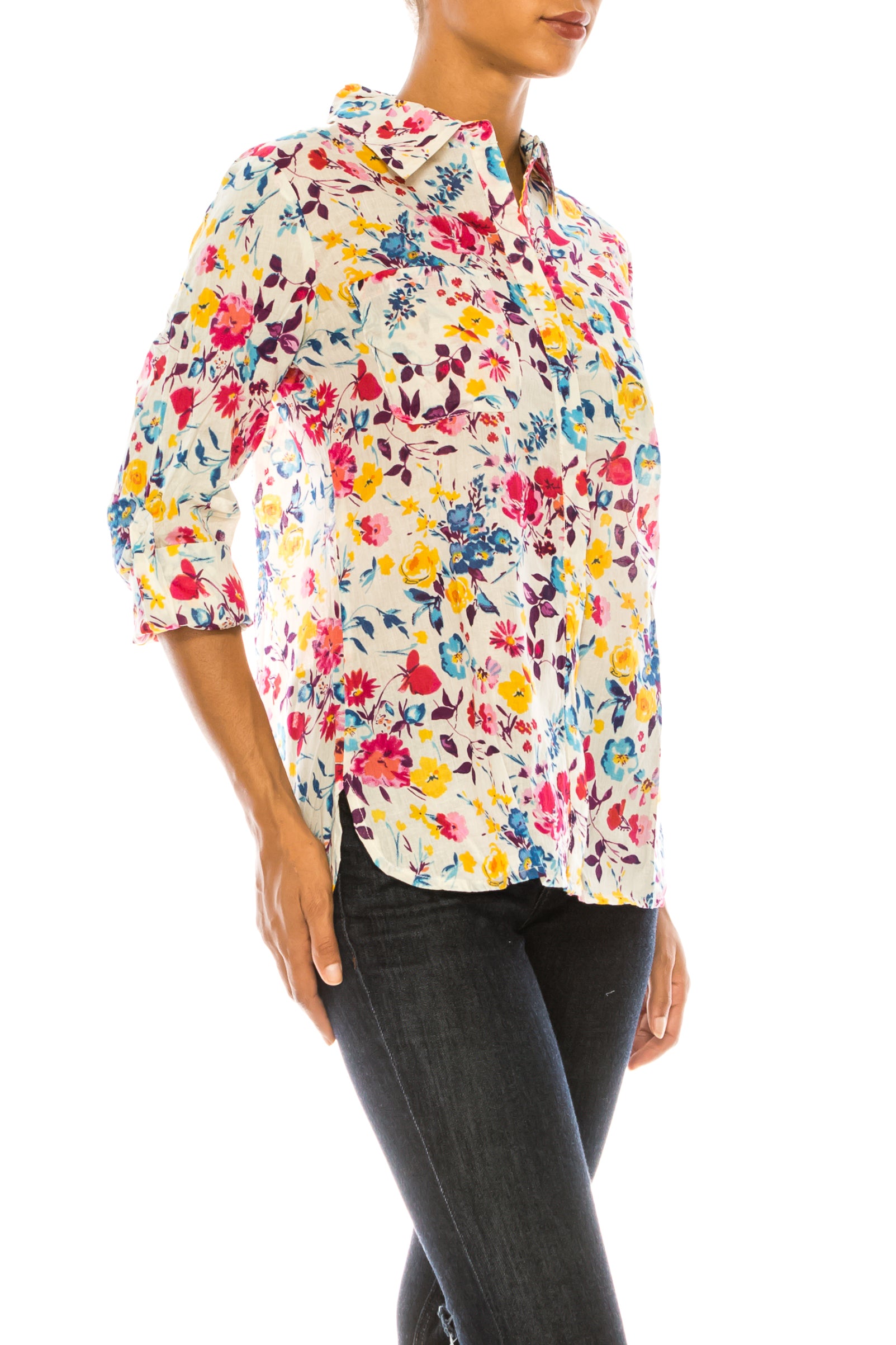 Ivory Floral Printed Button-Down Shirt