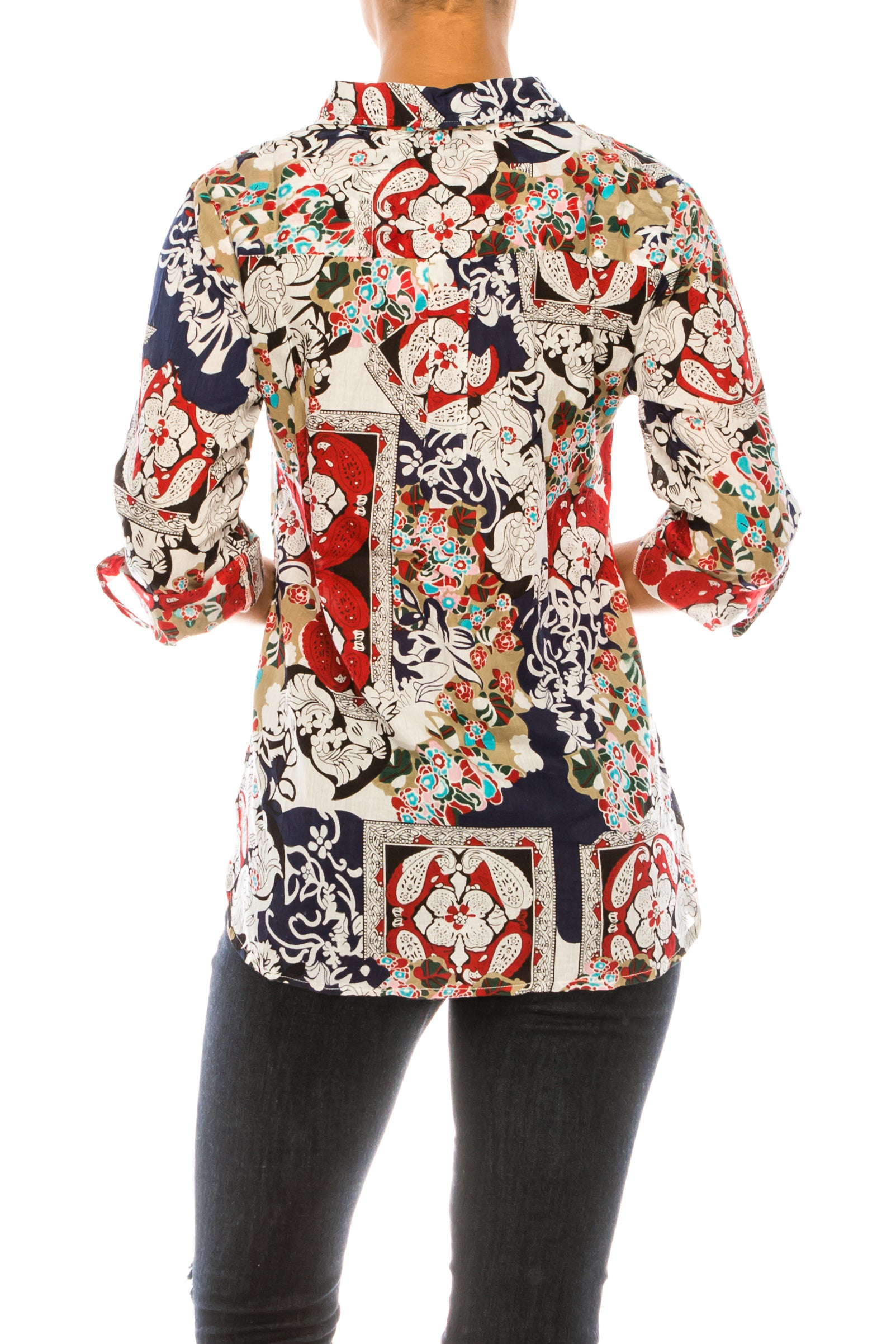 Patchwork Floral Print Button-Down Shirt