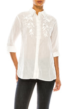 Load image into Gallery viewer, White Button-down Shirt with White Floral Embroidery
