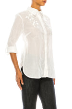 Load image into Gallery viewer, White Button-down Shirt with White Floral Embroidery
