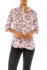 Load image into Gallery viewer, Pink Floral Printed Button-Down Shirt
