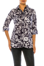 Load image into Gallery viewer, Dark Navy Floral Printed Button-Down Shirt
