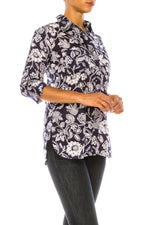 Load image into Gallery viewer, Dark Navy Floral Printed Button-Down Shirt
