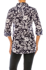 Load image into Gallery viewer, Dark Navy Floral Printed Button-Down Shirt
