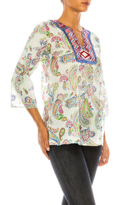 Cream Paisley Floral Tunic with Embroidery