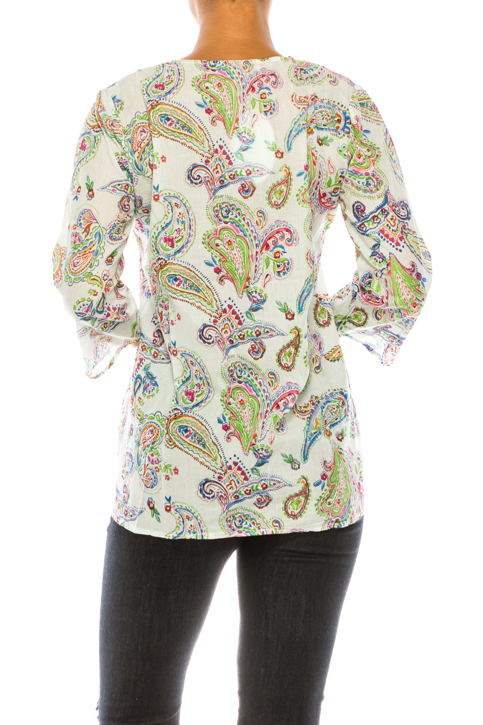 Cream Paisley Floral Tunic with Embroidery