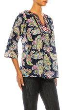 Load image into Gallery viewer, Navy Paisley Floral Tunic with Embroidery
