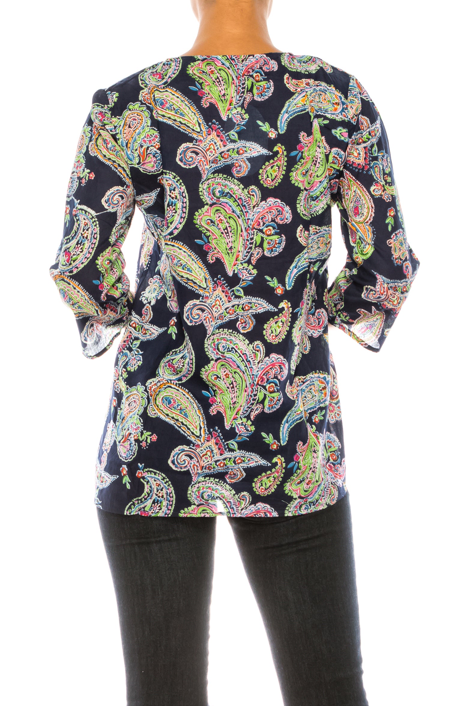 Navy Paisley Floral Tunic with Embroidery