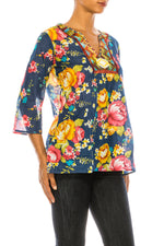 Load image into Gallery viewer, Navy Boho Floral Tunic with Embroidery
