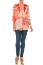 Load image into Gallery viewer, Floral Printed Button-Down Tunic with Colorful Embroidery
