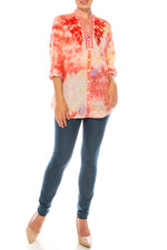 Load image into Gallery viewer, Floral Printed Button-Down Tunic with Colorful Embroidery
