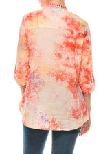 Load image into Gallery viewer, Floral Printed Button-Down Tunic with Colorful Embroidery
