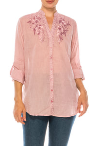 Vintage Button-Down Tunic with Embroidery