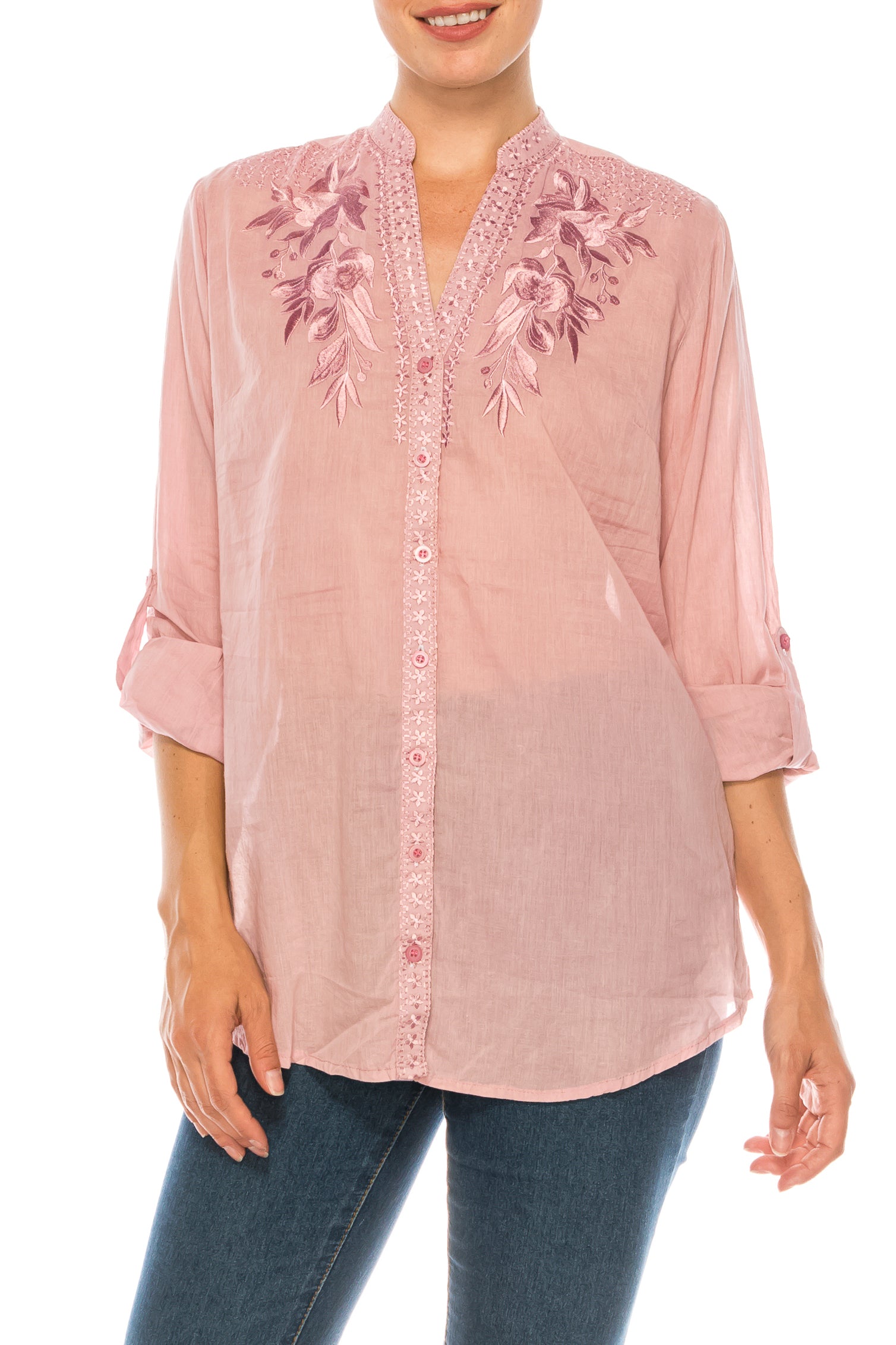 Vintage Button-Down Tunic with Embroidery